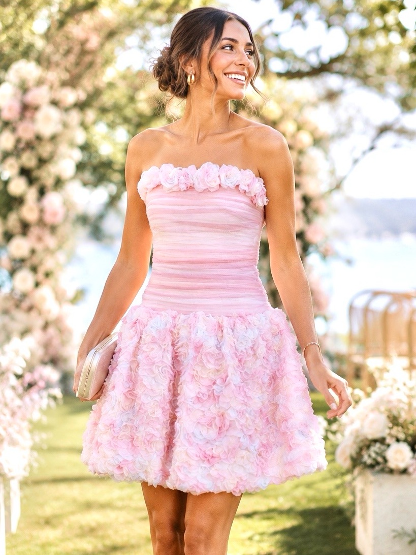 Nwot Tadashi Shoji Akina Rosette Appliqu Mini Dress Pink Size 0